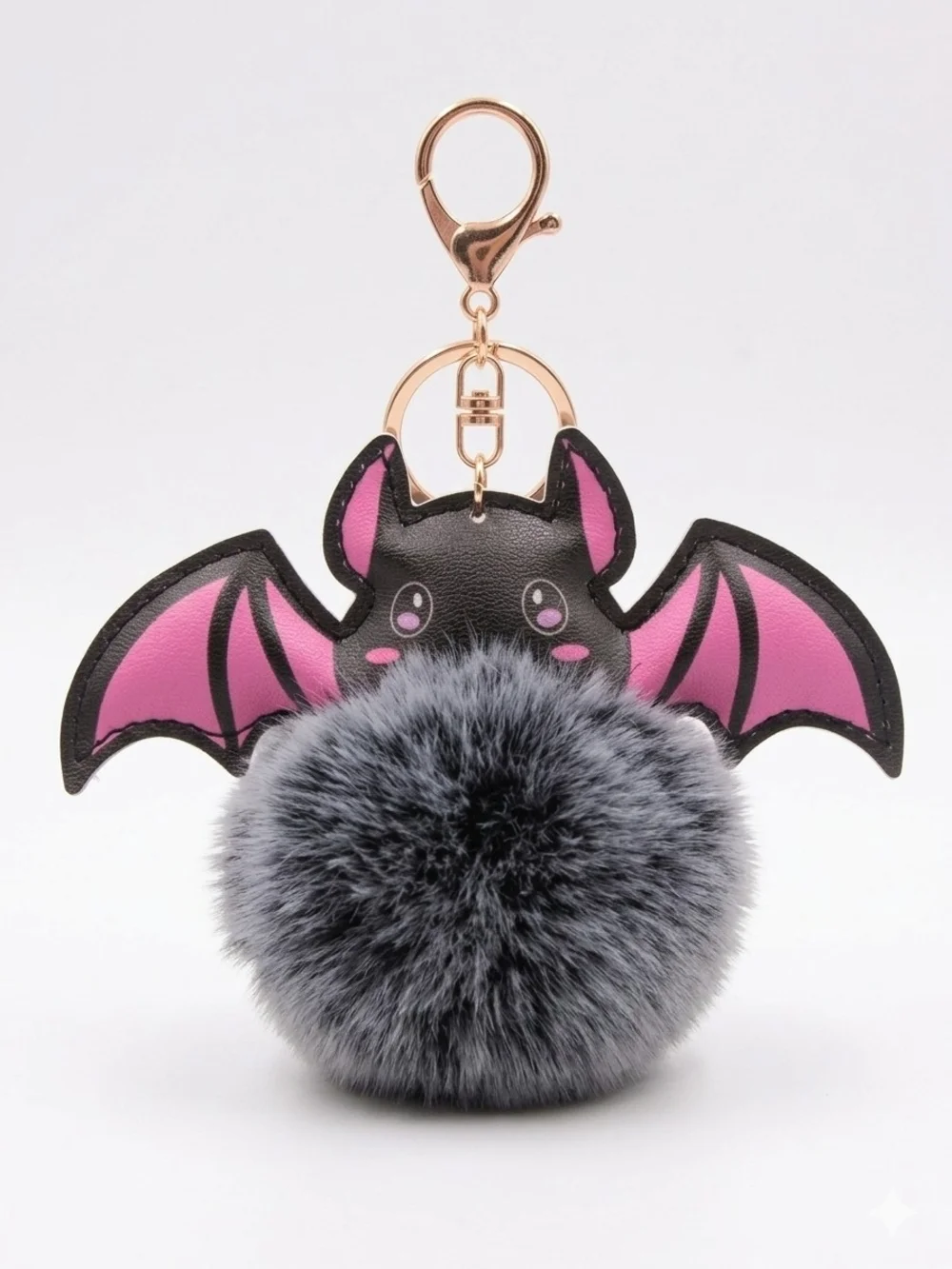 🦇Plush Bat Pom-Pom Keychain/Bag Charm Grey & Pink NWT🎃